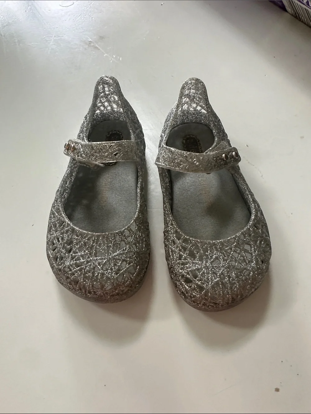 Mini Melissa Silver Glitter Jelly Mary Jane Shoes
